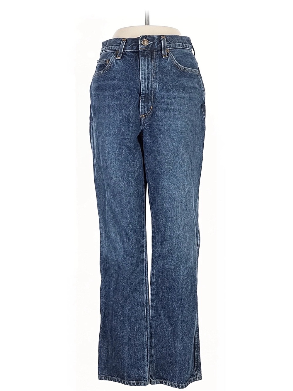 EUC Agolde Dark Blue Denim Jeans w/ Gold Stitching Straight Leg Size 26/31